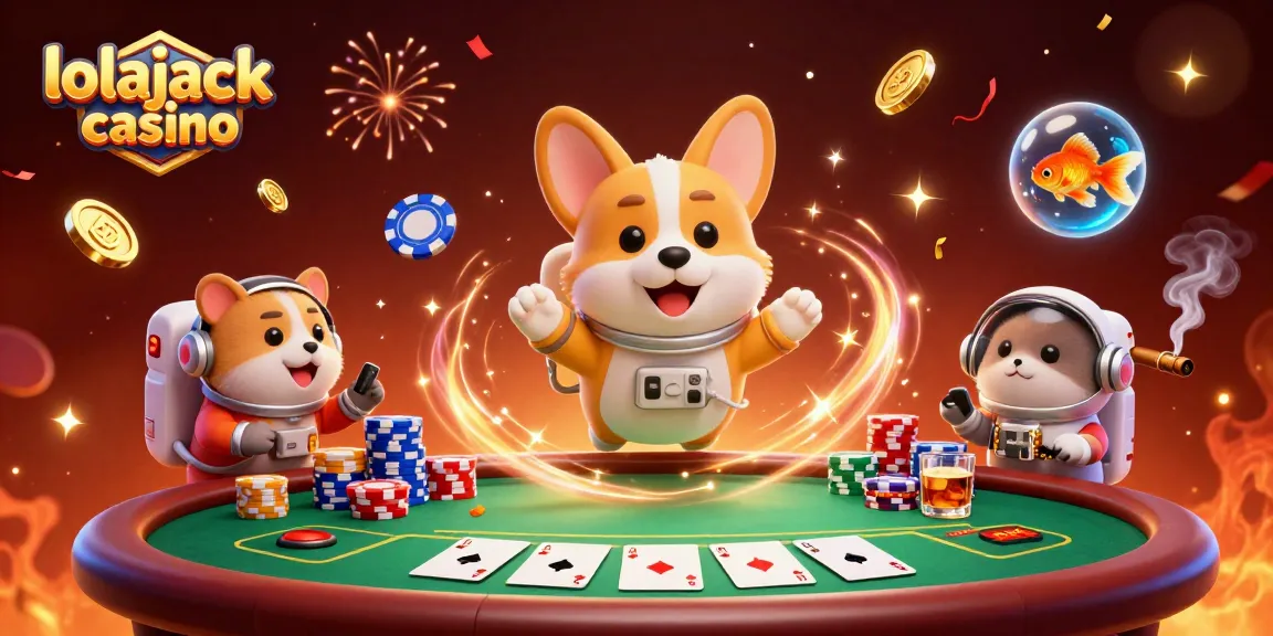 Experience fun at lolajack casino with exciting games and floating poker chips.