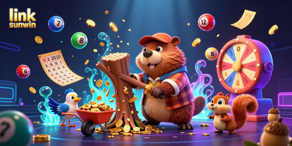 Experience thrilling wins with the link sunwin as a beaver collects golden coins in a vibrant gambling scene.