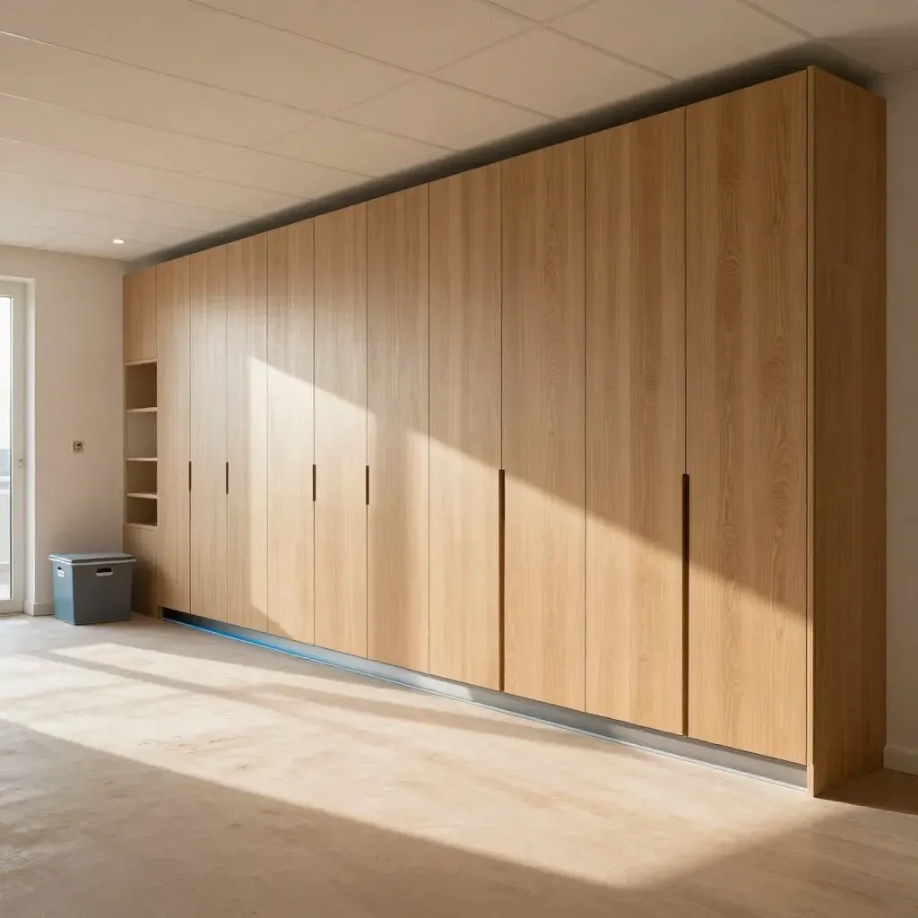 Lege huurklare unit met nieuw plafond, vloer en maatwerkkast, warm verlicht bij oplevering