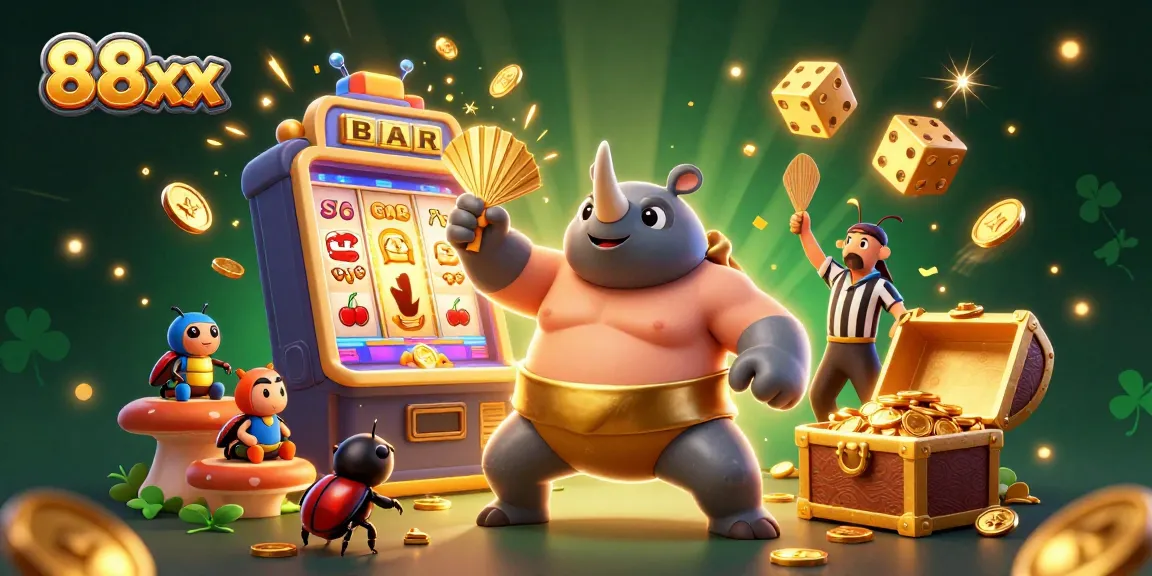 Experience thrilling gameplay at 88xx with the vibrant scene of a sumo champion beetle triumphing in a jackpot.