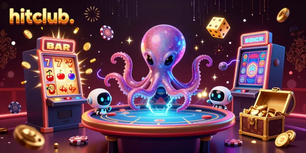 Experience thrilling gameplay at hitclub. with vibrant alien octopus and jackpot action in a dynamic casino scene.